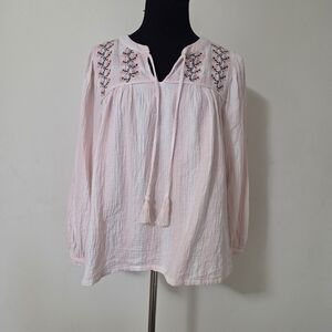 Jane + Delancey Women's Pink Embroidered Peasant Top Size 1X